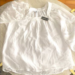 White Flowy Peasant Top NWT